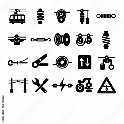 Collection of various construction and mechanical tool icons