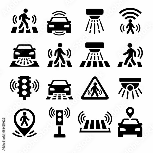 Smart traffic and pedestrian safety icons for modern urban environments