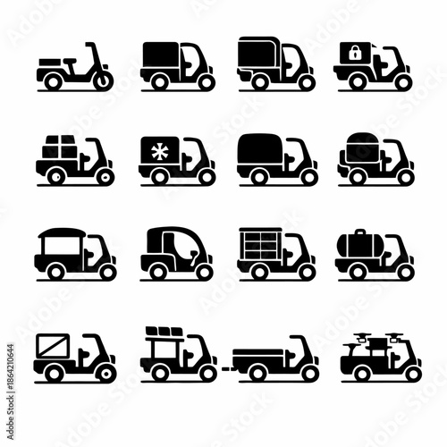 Collection of various vehicle silhouettes with unique cargo designs