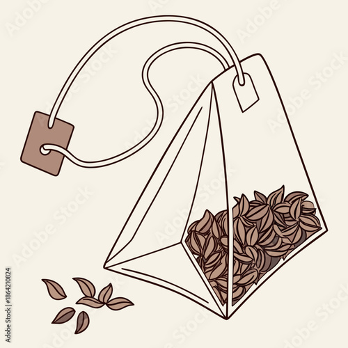 Minimalist Tea Bag Illustration with Tag and String