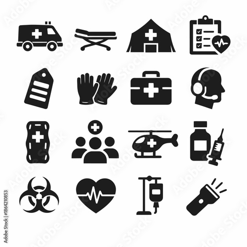 Medical icons set: ambulance, first aid, hospital, healthcare, emergency symbols