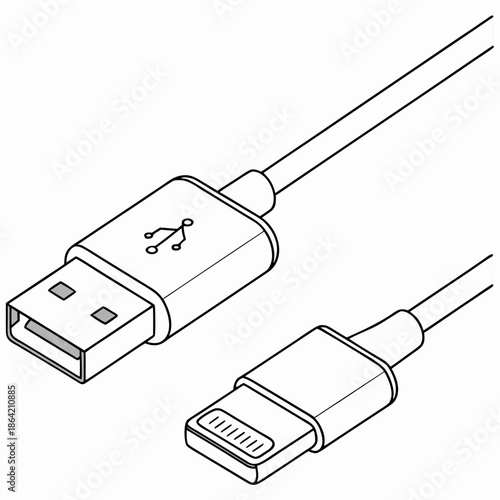 Flat USB Charging Cable Vector Illustration