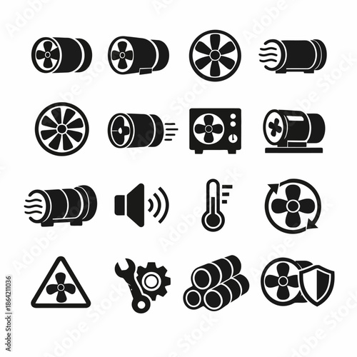 Icons of ventilation systems and tools for airflow and temperature control