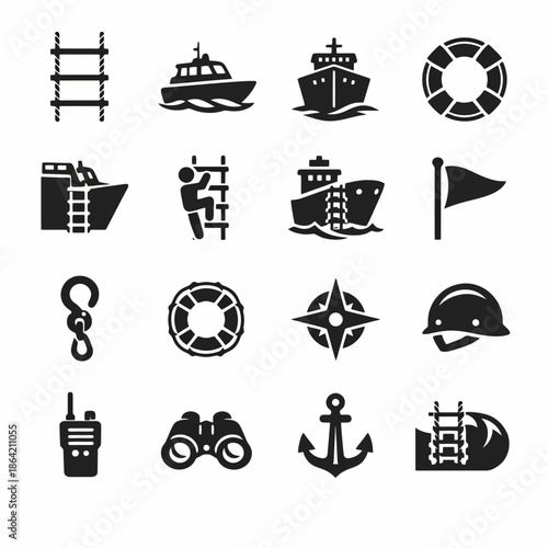 Maritime icons: boats, life rings, helmets, and anchors collection