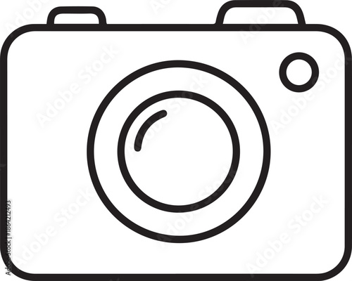 Simple outline icon of a camera with a lens and viewfinder symbol photography