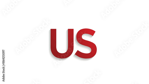 A close-up shot of a bold red 'US' text on a clean white background with a minimalist composition.