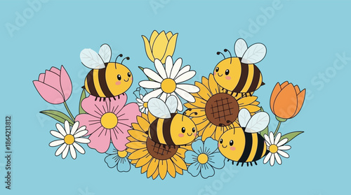 bee and flower anime background 