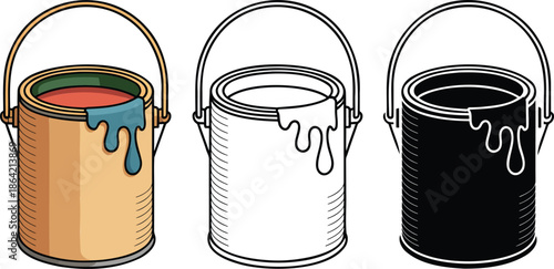 Paint pot silhouette & Outline and illustration set isolated on transparent background