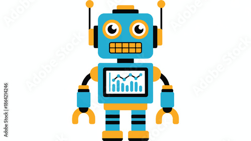 Cute robot with graph on chest standing alone