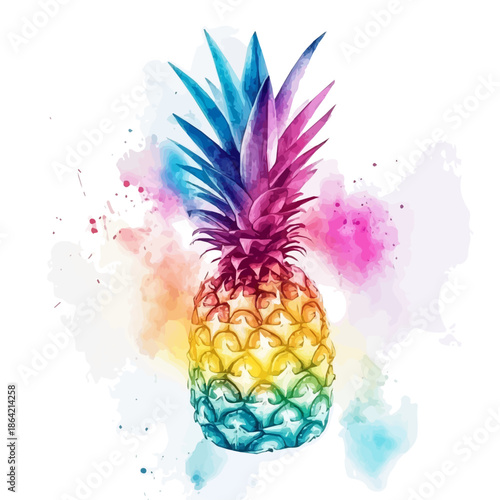 Pineapple, watercolor illustration featuring soft shadows and luminous, isolated on a white background.