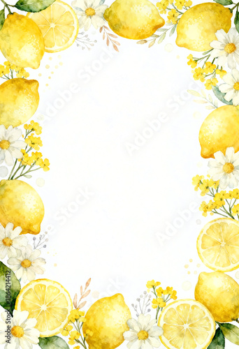 Wallpaper Mural Watercolor Lemon and Blossom Frame Torontodigital.ca