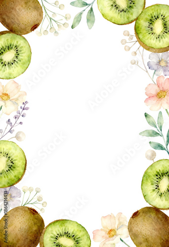 Wallpaper Mural Watercolor Kiwi Fruit Floral Wreath Frame Vector Illustration Torontodigital.ca
