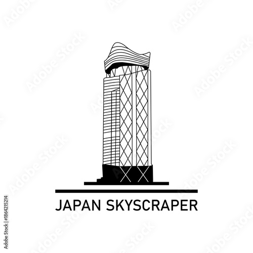 Japan Skyscraper Logo Vector Illustration with Modern Urban Architectural Tower Design in Minimal Black and White Style