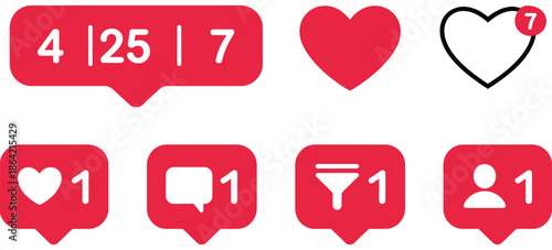 social media likes and comments vector icon set, interaction symbols, followers and notifications, and button icons for digital marketing, a premium ranked vector illustration set showcasing