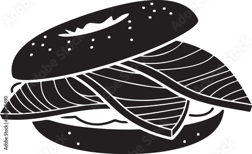 Black and white clam illustration on transparent background