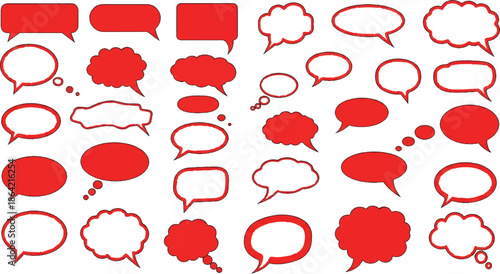 This vector illustration features a  speech bubbles set and thought cloud collection designed for chat, message dialogs, and comic talk communication symbols in a flat sign style