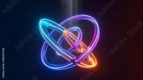 Vibrant Abstract 3D Glass Rings Neon Glow Futuristic Background.
