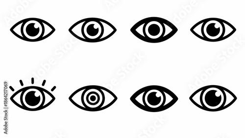 Diverse collection of stylized eye icons, representing vision, awareness, and perception in graphic design