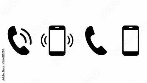 Essential set of phone and mobile communication icons for user interface design. Includes ringing, receiving call, and smartphone symbols for web and app development