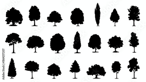 Collection of diverse tree silhouettes for landscaping and design inspiration