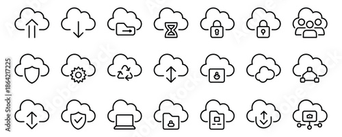 Cloud computing icons set for secure data storage solutions