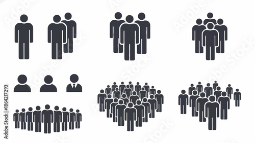 Variety of Human Figures and Crowd Silhouettes Illustrating Social Networks, User Bases, and Business Teams for Web and App UI Design Projects