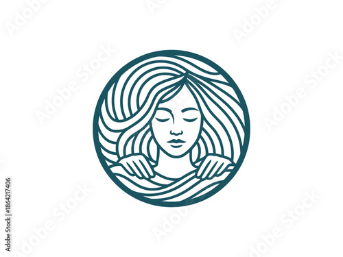 Vector art portrait of a woman with flowing hair in oval frame