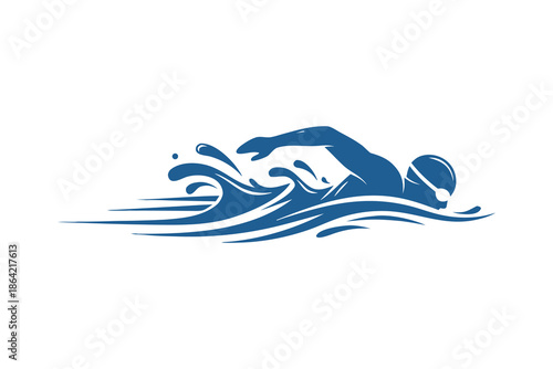 Swimming Athlete Logo, Professional Swimmer Splash Vector Icon