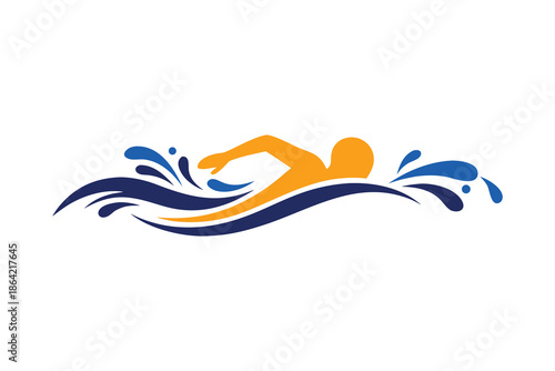 Professional Swimming Club Logo with Splash Effect Vector