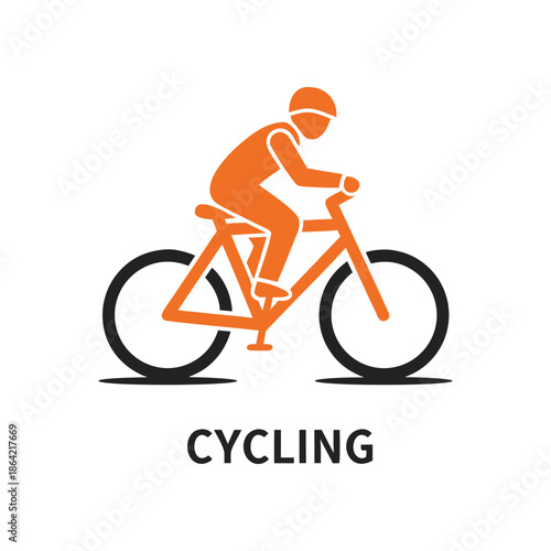 Cyclist riding a bicycle silhouette illustration in orange and black
