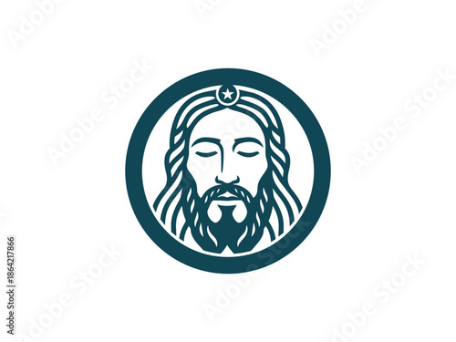 Vector art portrait of jesus christ in oval frame religious iconography