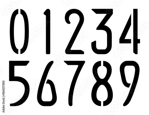 Black numbers from zero to nine. Stencil vector image. White background