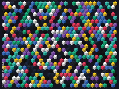 Abstract colorful 3d cubes pattern background, digital art, isometric blocks mosaic, vibrant geometric shapes composition