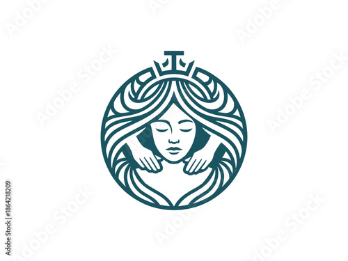 Vector art illustration of siren logo with crown and flowing hair