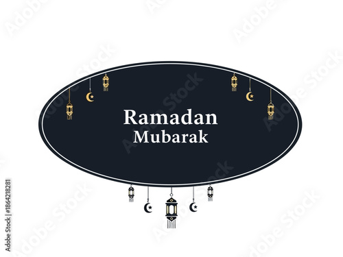 Ramadan Mubarak Greetings with Lanterns and Islamic Design
