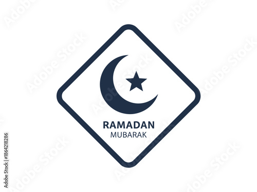 Ramadan Mubarak Graphic with Moon and Star in Geometric Frame
