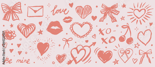 Festive Hand-Sketched Valentine's Day Icons and Elements for Design Projects and Social Media Graphics