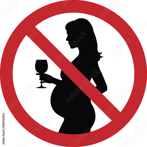 Pregnant woman silhouette no alcohol symbol prohibition