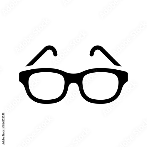 Black Silhouette of Eyeglasses on White Background, Simple Minimalist Icon