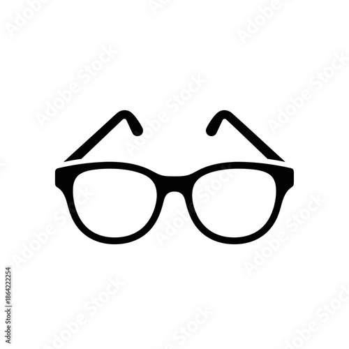 Black Silhouette of Eyeglasses on White Background, Minimalist Style