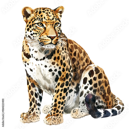 watercolor of Leopard painting, isolated on a white background.