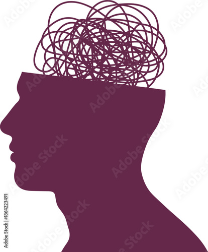 Silhouette of head with tangled thoughts head silhouette