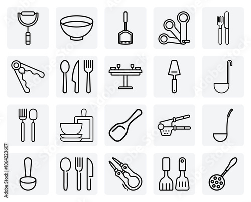 A Collection Of Kitchen Spoons And Utensils – Soup Ladle, Skimmer, Basting Spoon, And Rice Spoon For Cooking