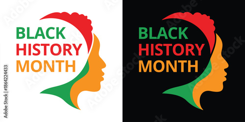 Black history month emblem with profile silhouette featuring vibrant red, green, and orange colors