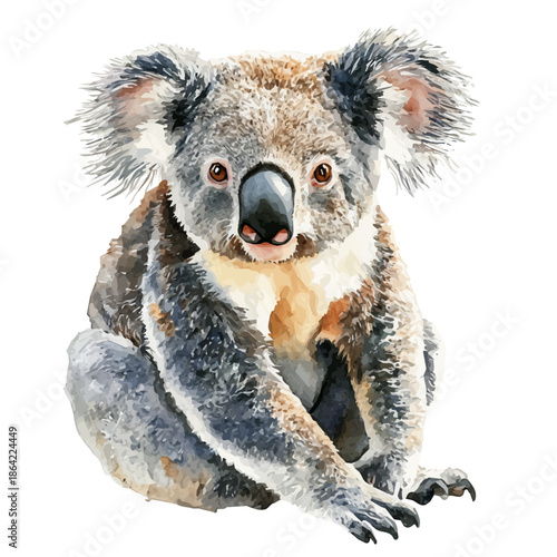 Koala, watercolor painting with colorful accents, isolated on a white background.