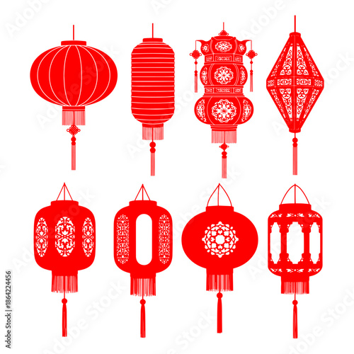 Chinses new year, light in red color silhouette pack