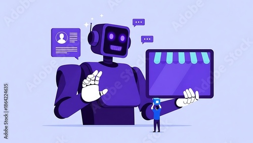Small business brands are supported by AI e-commerce solutions that automate personalized experiences, streamline workflow using machine learning al little business characters with enormous AI robots.