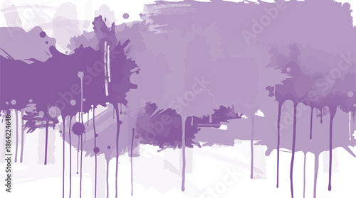 Purple watercolor splash background with dripping paint and stains
