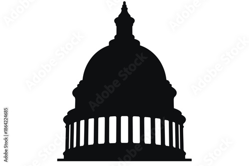 A striking silhouette of a capitol building dome against a white background