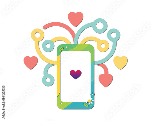 Love Communication through Mobile — Dating App and Social Media Connections Vector Illustration